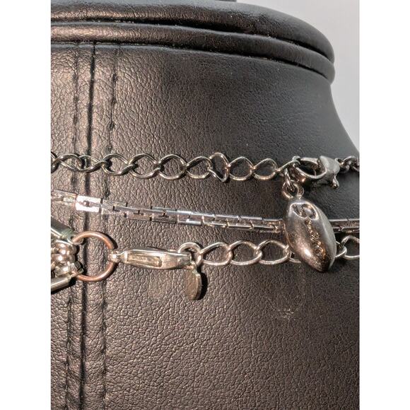 Lot of 3 Black & Metallic Beaded Silver Tone & Black Metal Layered Necklaces - Picture 8 of 9